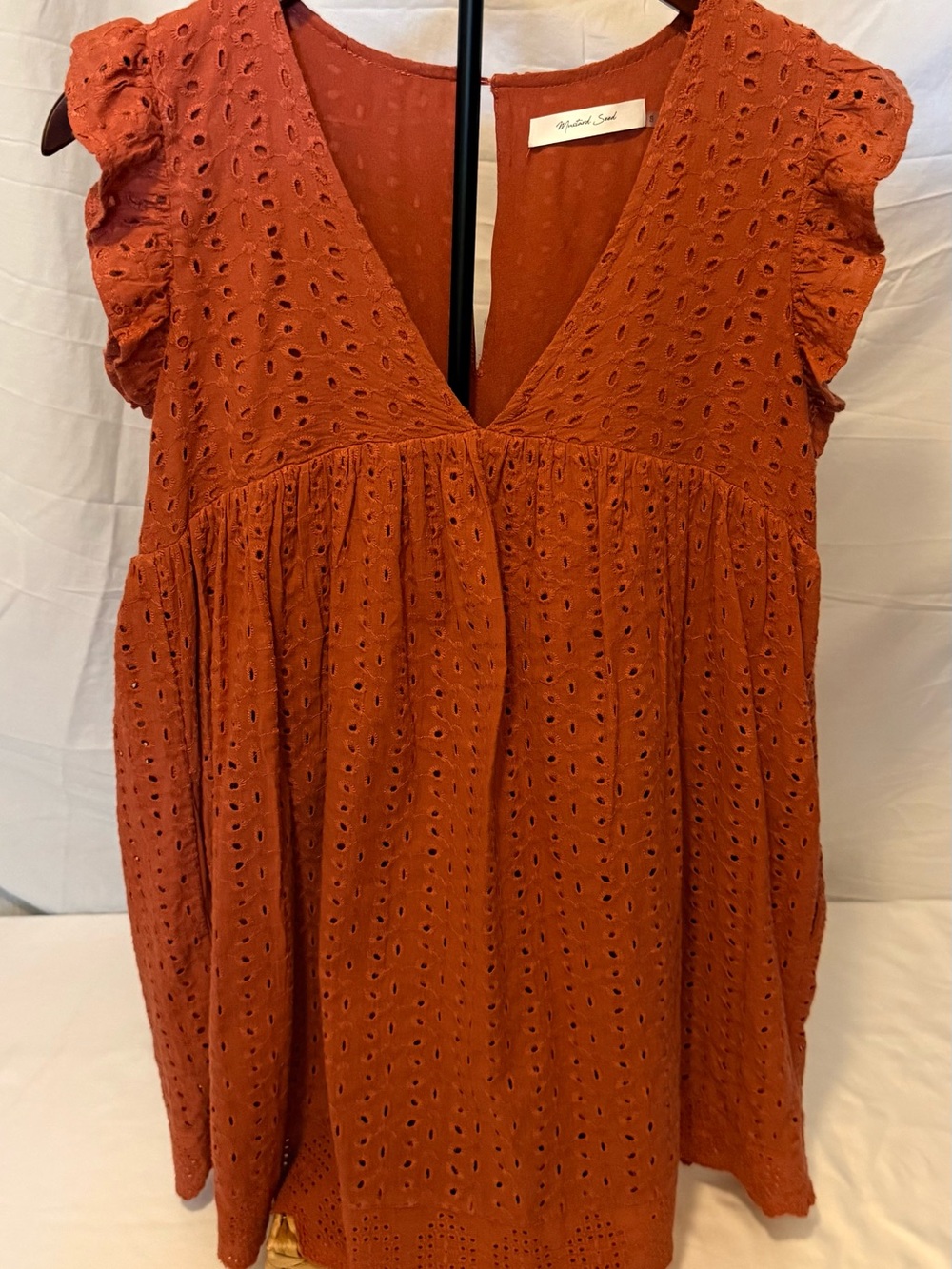 Mustard Seed Rust Orange Eyelet Mini Dress/Romper Size Small (JJ12)